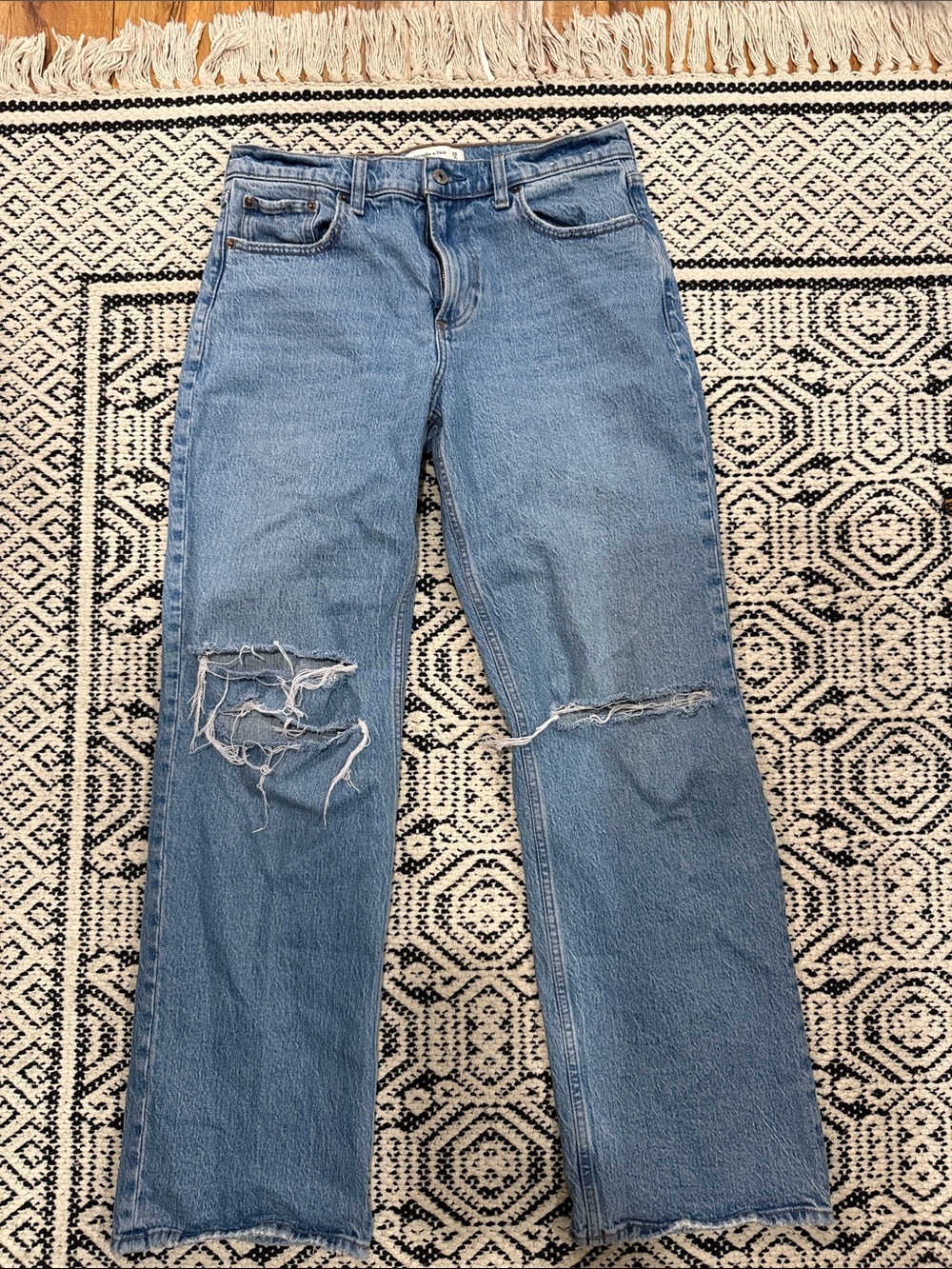 Abercrombie & Fitch Light Blue Distressed Straight Leg Jeans
